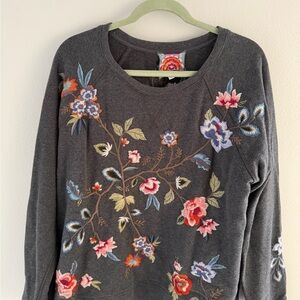 Johnny Was Embroidered Floral Patch Sweatshirt